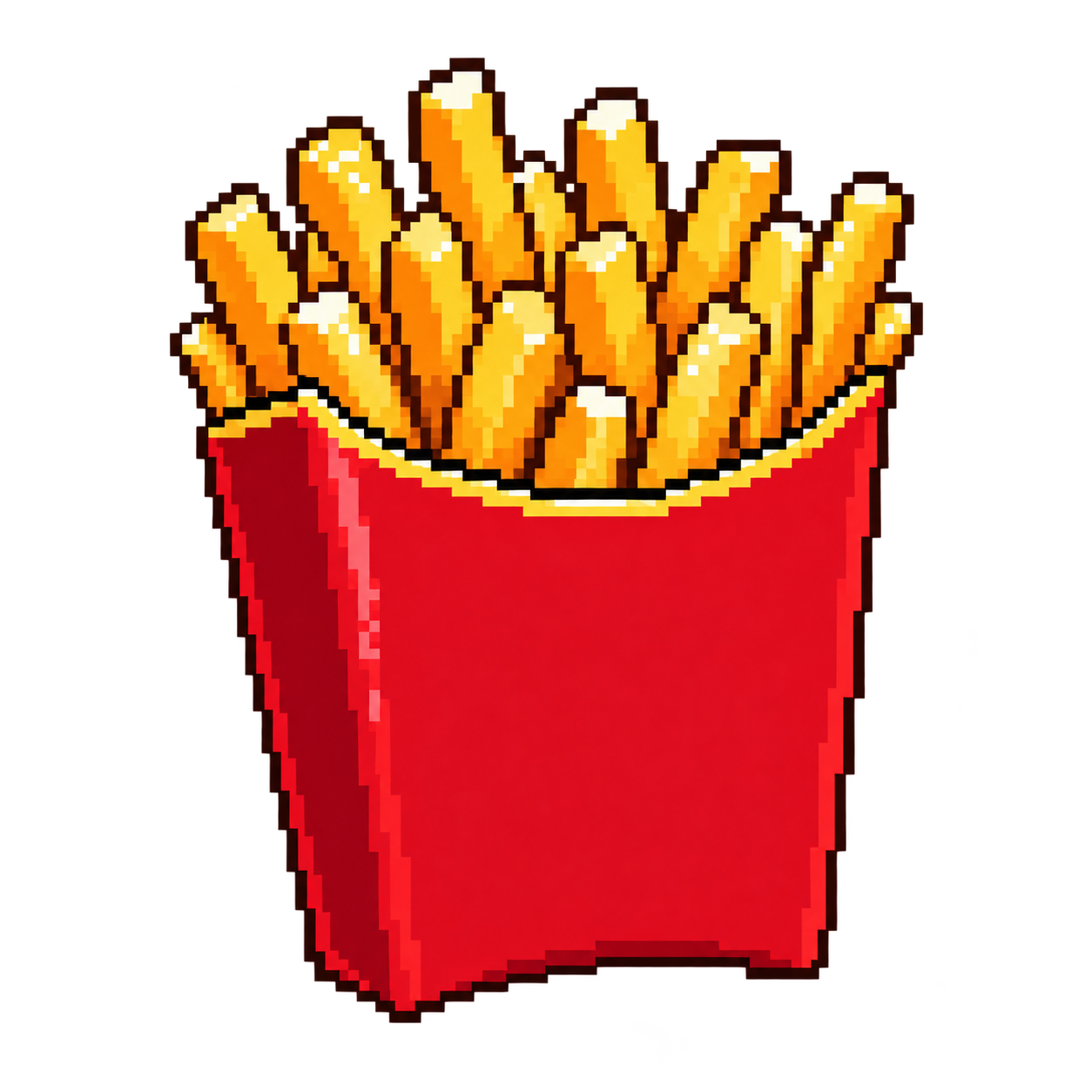 Pixelated golden fries in a plain red container