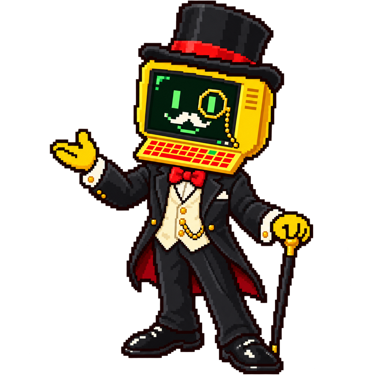McQuonald’s employee with a monocle, top hat and suit